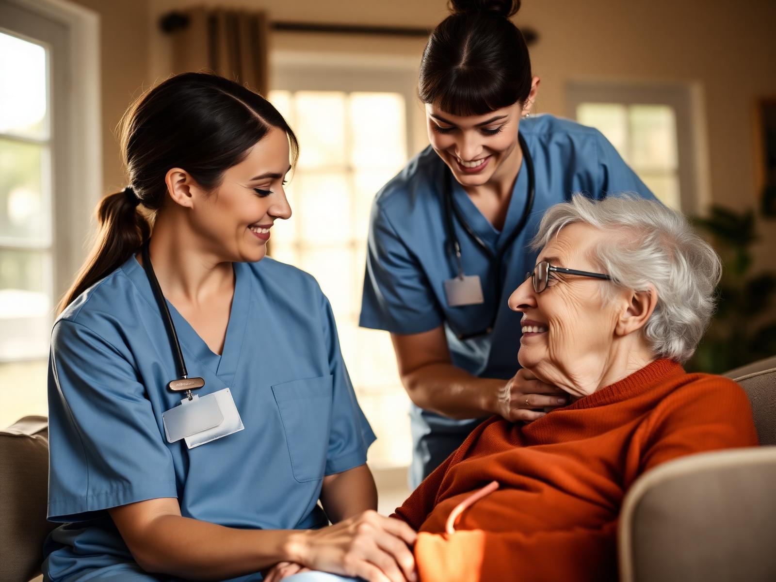 A private duty CNA caring for an elderly client at home